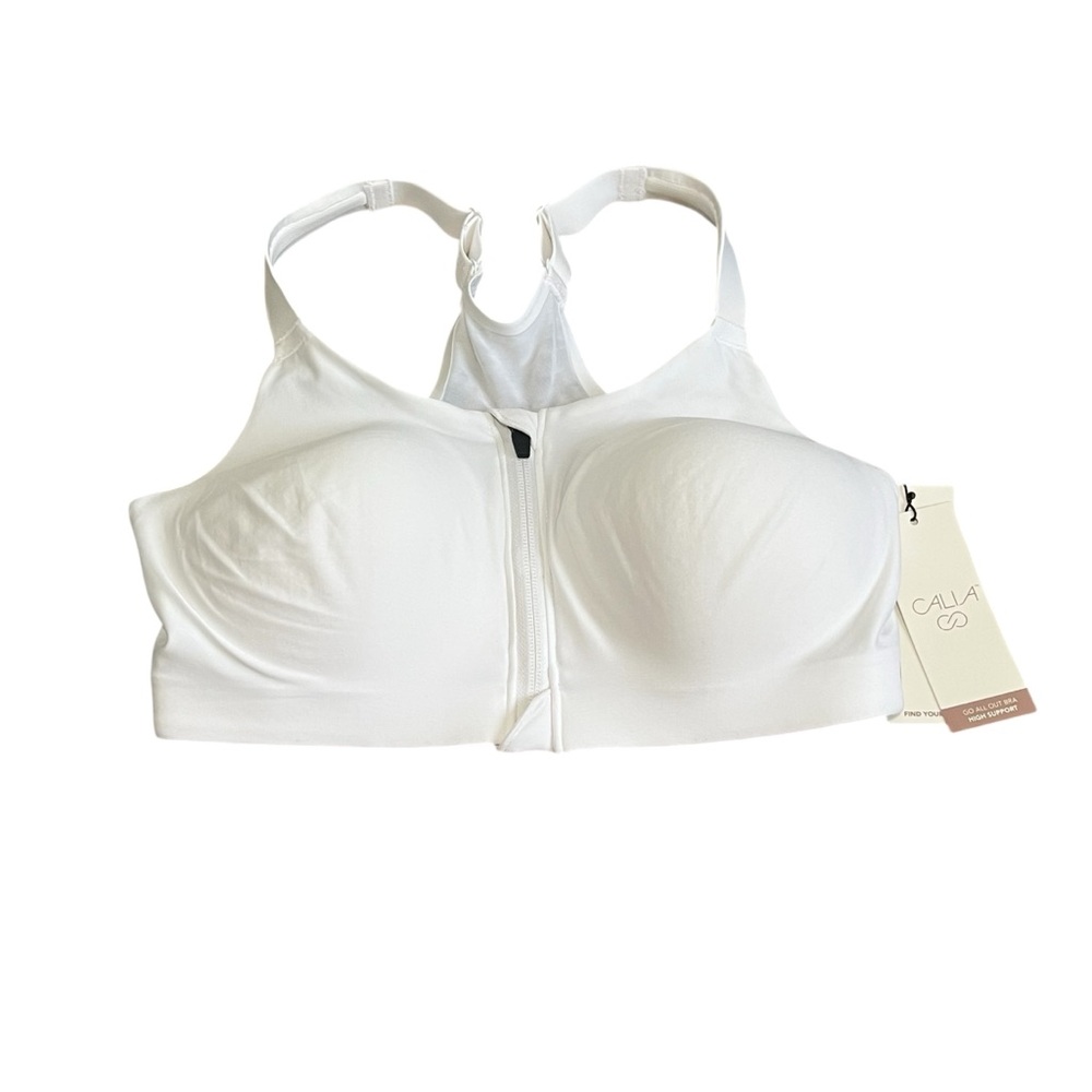 NWT Calia size 36D Women’s white zip front Go All Out bra